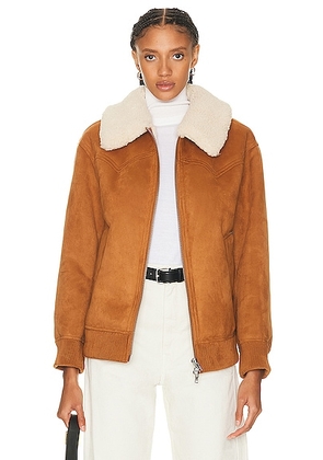 STAND STUDIO Lillee Jacket in Tan & Natural White - Cognac. Size 34 (also in 36, 38, 40, 42).
