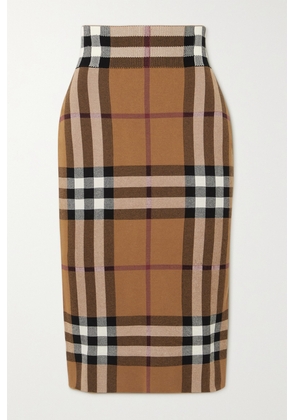 Burberry - Checked Jacquard-knit Cotton-blend Midi Skirt - Brown - xx small,x small,small,medium,large,x large,xx large
