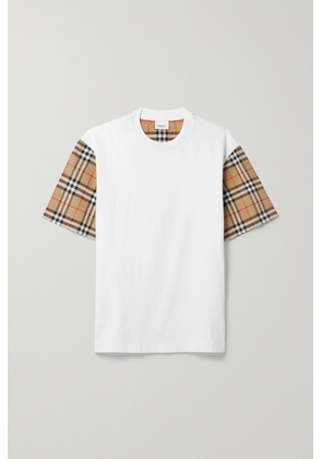 Burberry - Checked Poplin-trimmed Cotton-jersey T-shirt - White - xx small,x small,small,medium,large,x large,xx large