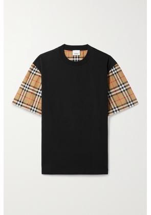 Burberry - + Net Sustain Checked Poplin-trimmed Cotton-jersey T-shirt - Black - xx small,x small,small,medium,large,x large,xx large