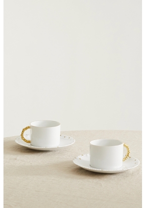 L'Objet - + Haas Brothers Mojave Set Of Two Gold-plated Porcelain Tea Cups And Saucers - White - One size