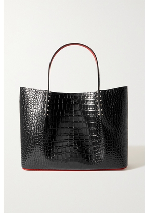 Christian Louboutin - Cabarock Large Spiked Croc-effect Glossed-leather Tote - Black - One size