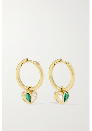 Gemella - Sweetheart Huggies 18-karat Gold, Emerald And Diamond Hoop Earrings - One size