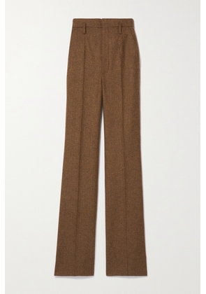 SAINT LAURENT - Pleated Wool Flared Pants - Brown - FR34,FR36,FR38,FR40,FR42