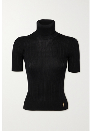SAINT LAURENT - Ribbed Silk-blend Turtleneck Sweater - Black - XS,S,M,L,XL