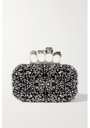 Alexander McQueen - Four Ring Embellished Suede Clutch - Black - One size