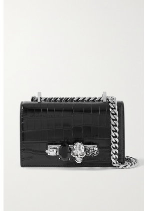 Alexander McQueen - Jewelled Satchel Embellished Croc-effect Leather Shoulder Bag - Black - One size