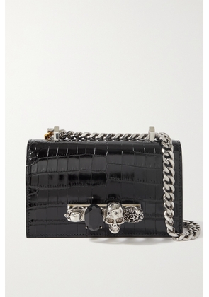 Alexander McQueen - Embellished Croc-effect Leather Shoulder Bag - Black - One size