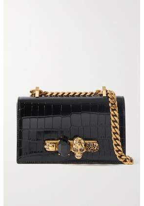 Alexander McQueen - Jewelled Satchel Mini Embellished Croc-effect Leather Shoulder Bag - Black - One size