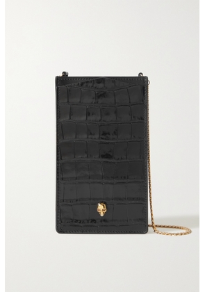 Alexander McQueen - Embellished Croc-effect Patent-leather Phone Case - Black - One size