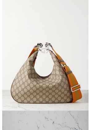 Gucci - Attache Large Textured Leather-trimmed Coated-canvas Shoulder Bag - Neutrals - One size