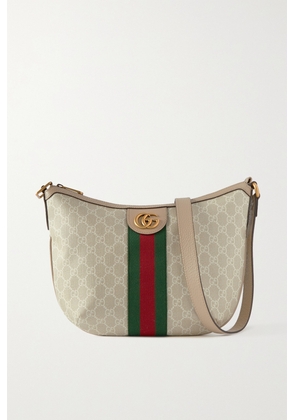 Gucci - Small Webbing-trimmed Coated-canvas Shoulder Bag - Neutrals - One size