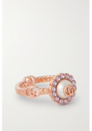 Gucci - Rose Gold-plated, Crystal And Faux Pearl Ring - XS,S,M