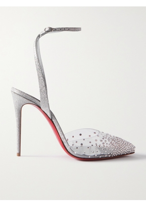 Christian Louboutin - Spikaqueen 100 Crystal-embellished Pvc And Glittered-leather Pumps - Silver - IT35,IT35.5,IT36,IT36.5,IT37,IT37.5,IT38,IT38.5,IT39,IT39.5,IT40,IT40.5,IT41,IT41.5,IT42
