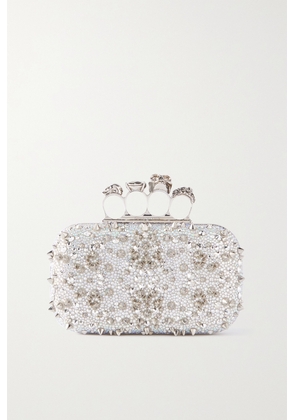 Alexander McQueen - Four Ring Spiked Crystal-embellished Leather Clutch - White - One size