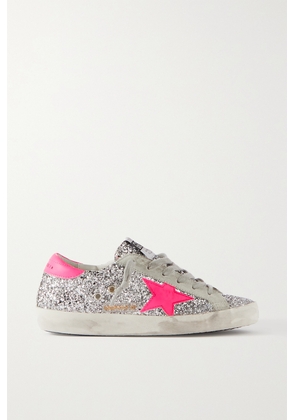 Golden Goose - Superstar Glittered Distressed Leather And Suede Sneakers - Silver - IT35,IT36,IT37,IT38,IT39,IT40,IT41,IT42