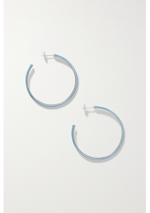Fry Powers - Large Silver And Enamel Hoop Earrings - Blue - One size