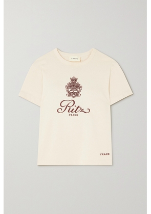FRAME - + Ritz Paris Embroidered Cotton-jersey T-shirt - Off-white - x small,small,medium,large