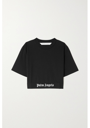Palm Angels - Cropped Logo-trimmed Stretch-cotton Jersey Top - Black - x small,small,medium,large,x large