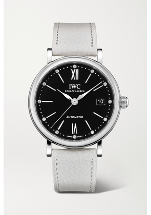 IWC SCHAFFHAUSEN - Portofino Automatic 37mm Stainless Steel, Textured-leather And Diamond Watch - Silver - One size