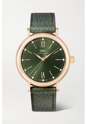 IWC SCHAFFHAUSEN - Portofino Automatic 34mm 18-karat Gold, Textured-leather And Diamond Watch - Green - One size