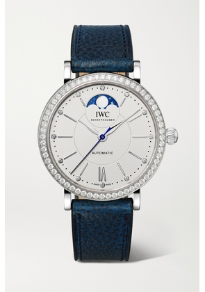 IWC SCHAFFHAUSEN - Portofino Automatic Moon Phase 37mm Stainless Steel, Textured-leather And Diamond Watch - Blue - One size