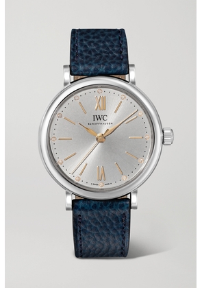 IWC SCHAFFHAUSEN - Portofino Automatic 34mm Stainless Steel, Textured-leather And Diamond Watch - Silver - One size