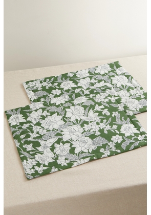 La DoubleJ - Set Of Two Floral-print Linen Placemats - Green - One size
