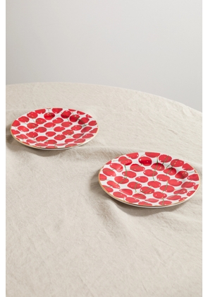 La DoubleJ - Set Of Two 20cm Gold-plated Porcelain Dessert Plates - Red - One size