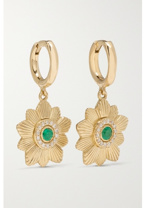 Ileana Makri - Pleated Flower 18-karat Gold Emerald Hoop Earrings - Green - One size