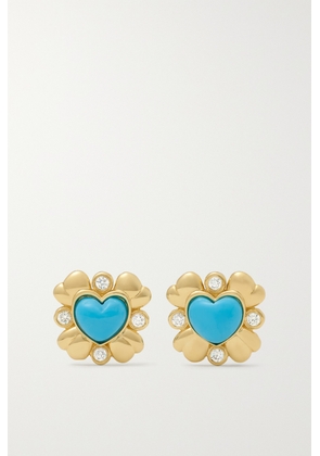 Mason and Books - Blooming Love 14-karat Gold, Turquoise And Diamond Earrings - Blue - One size