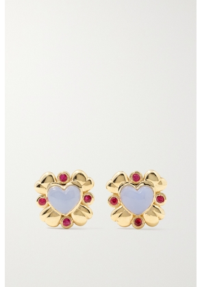 Mason and Books - Blooming Love 14-karat Gold, Chalcedony And Ruby Earrings - One size