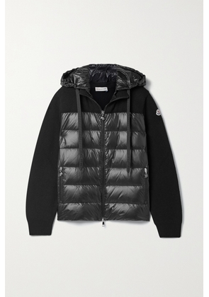 Moncler - Ribbed Wool And Quilted Shell Down Hoodie - Black - xx small,x small,small,medium,large,x large,xx large