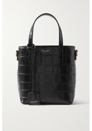 SAINT LAURENT - Mini Toy Shopping Croc-effect Leather Tote - Black - One size