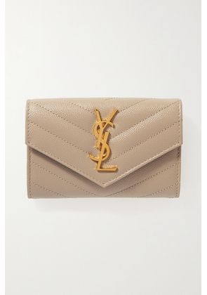 SAINT LAURENT - Monogramme Envelope Quilted Textured-leather Wallet - Neutrals - One size