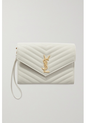 SAINT LAURENT - Monogramme Quilted Textured-leather Pouch - Cream - One size