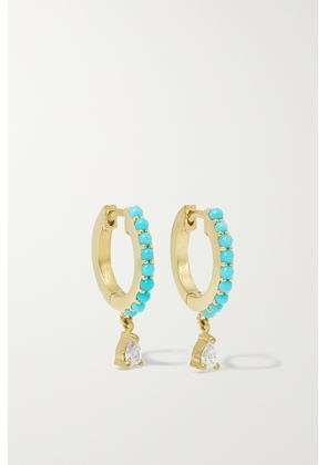 Jennifer Meyer - Small 18-karat Gold, Turquoise And Diamond Hoop Earrings - Blue - One size