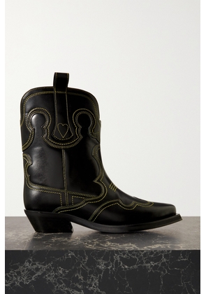 GANNI - Embroidered Leather Cowboy Boots - Black - IT35,IT36,IT37,IT38,IT39,IT40,IT41,IT42