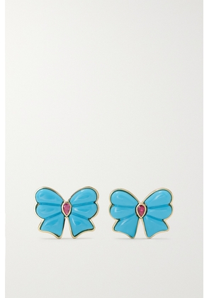 Mason and Books - Berkeley Small Bow 14-karat Gold, Turquoise And Pink Sapphire Earrings - Blue - One size