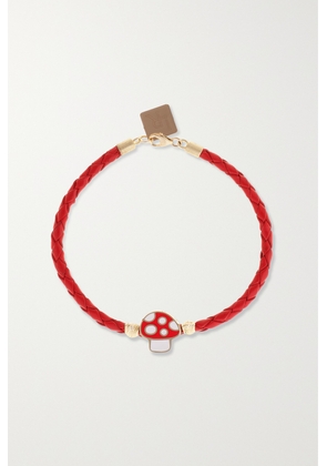 Lauren Rubinski - Mushroom 14-karat Gold, Enamel And Leather Bracelet - Red - One size