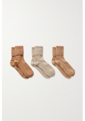 Johnstons of Elgin - Set Of Three Ribbed Cashmere-blend Socks - Neutrals - One size