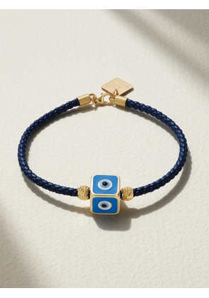 Lauren Rubinski - Evil Eye 14-karat Gold, Enamel And Leather Bracelet - Blue - One size
