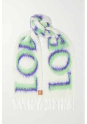 Loewe - Fringed Printed Knitted Scarf - White - One size