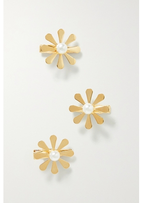 LELET NY - Coming Up Daisies Set Of Three Gold-plated Faux Pearl Hair Clips - One size