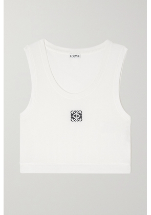 Loewe - Cropped Embroidered Ribbed Stretch-cotton Jersey Tank - White - x small,small,medium,large,x large