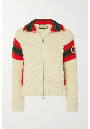 Gucci - Appliquéd Striped Popcorn Wool-blend Jacket - Ivory - XXS,XS,S,M,L,XL