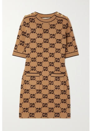 Gucci - Embellished Jacquard-knit Wool Dress - Brown - XXS,XS,S,M,L,XL,XXL
