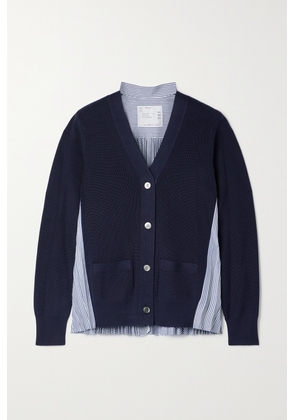 Sacai - Cotton And Pleated Striped Poplin Cardigan - Blue - 1,2,3,4