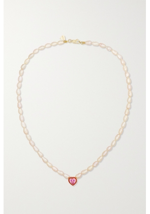 Alison Lou - Heart Streamer 14-karat Gold, Laboratory-grown Sapphire, Pearl And Enamel Necklace - One size