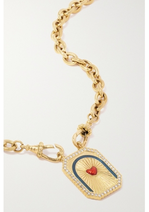 Marie Lichtenberg - Heart Mini Scap 14-karat Gold, Cord, Enamel And Diamond Necklace - Red - One size
